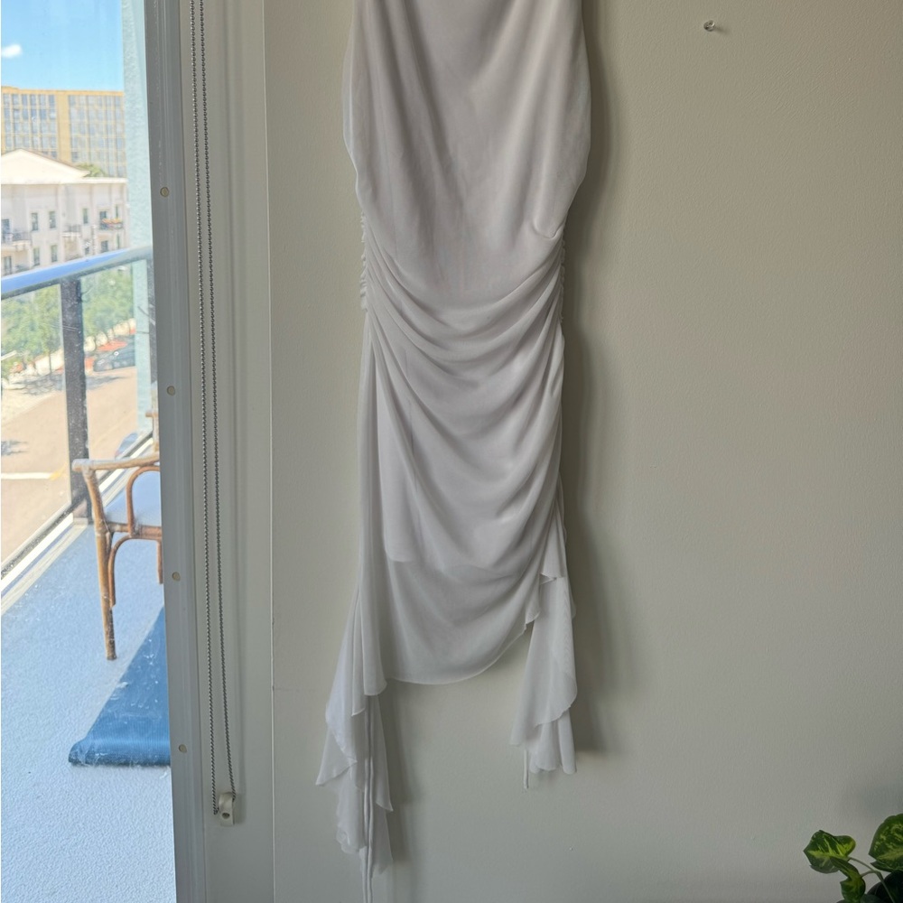 White Fox Ruched Drawstring Mini Dress - Picture 3 of 4